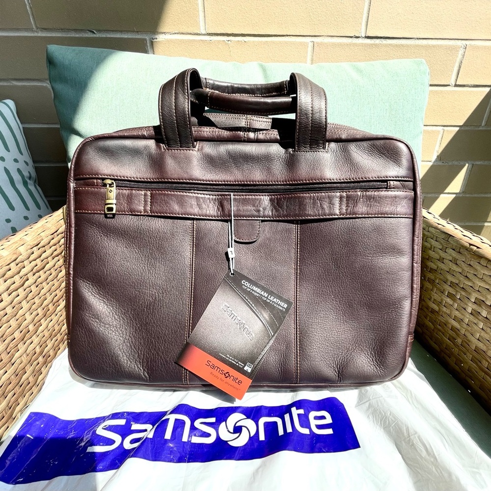 Samsonite Full Grain Leather Briefcase, Brown (New + Tags)